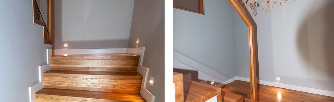 Holztreppe mit Seitenbeleuchtung