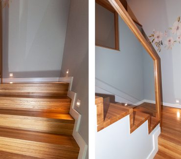 Holztreppe mit Seitenbeleuchtung